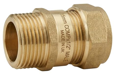 [FIXINGS DIRECT] Instaflow 15mm Compression Fittings | Brass/Chrome Plumbing Fittings and Pipe Connectors for Copper Plumbing Pipe (Brass, (2X) Adaptor 15mm x 1/2 Male)