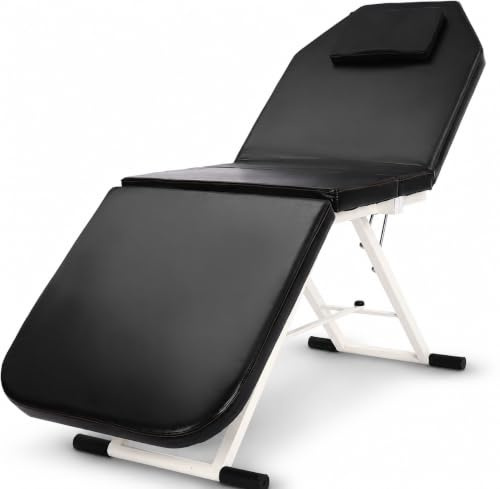 Cama cosmética – Mesa de masaje portátil – Cama de spa plegable con 3 zonas – Cama de masaje móvil – Silla de masaje – Silla de masaje de PVC – para masajistas profesionales, negro