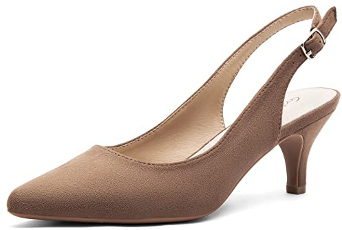Greatonu - Zapatos con tacón de Aguja Corto y talón al Aire para Mujer para Vestir,Taupe, 41 EU