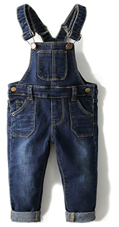 KIDSCOOL SPACE Salopette di Jeans da Ragazzo e Ragazza,Maglione di Jeans Slim Carino da Bambino,Blu,3-4 Anni
