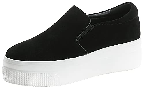 ANUFER Women's High Platform Wedge Heel Sneakers Slip-on Creepers Shoes Black SN020338 UK3.5