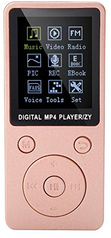 Annadue 32 GB bärbar MP4-spelare - MP3 MP4 mediaspelare med TF-kortplats, e-bok/video/radio/musikspelare med hörlurar (rosa guld)