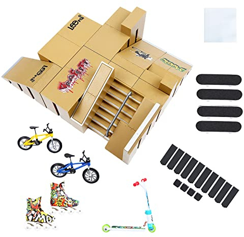 IOUGDSEC Kit de Skate Park, Kit de rampa para Skateboard de Dedo, Ultimate Parks Training Props con 4 Dedos Skateboard (8 Piezas)