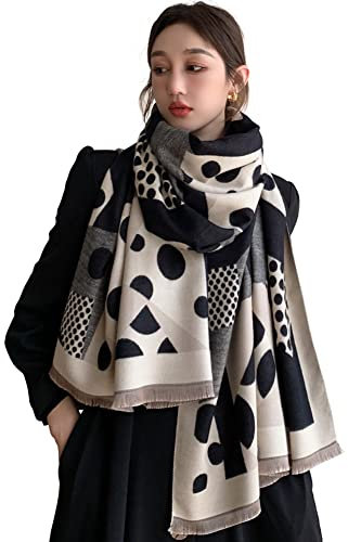 EROSTIMO Damen Schal Warm Herbst Shawl Winterschal mit geometrischen Mustern Weicher Großer Schals Schultertuch (Schwarzer Kreis)