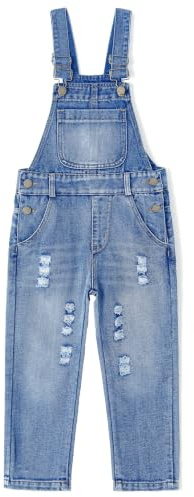 KIDSCOOL SPACE Salopette in Denim Strappato Stonewashed con Tasca Grande per Neonati e Bambini/Ragazzi,Blu,13-14 Anni