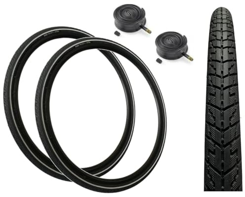Baldys 700 x 40c Hybrid/Trekking Bike Slick Tyres 5mm Puncture Protection BLACK & Schrader Valve Inner Tubes (Pack of 2)