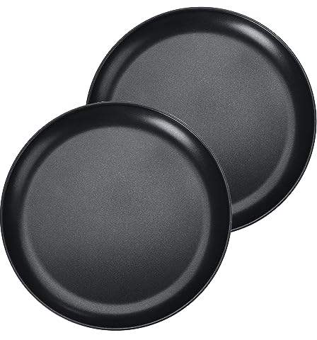 Herogo Pizzablech 2er Set, ∅ 26 cm Rund edelstahl pizzaform mit Antihaftbeschichtung, Schwarz backblech ofenblech für Backen, Gesund & Langlebig, Gleichmäßige Hitze & Leichte Reinigung