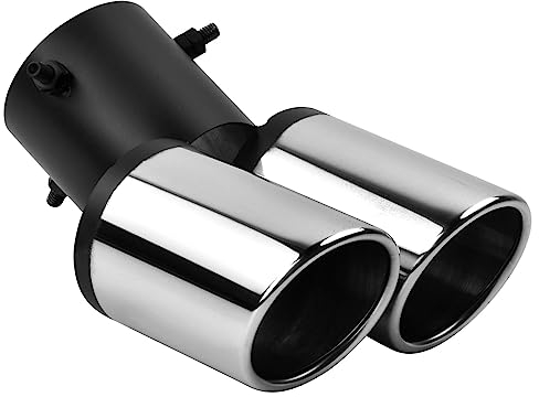 Wisebom Tubo di Scarico Auto Universale, Terminali Di Scarico Silenziatore In Acciaio Inox Tubo Di Scarico Doppio Obliquo, Gola di Coda per Auto Tubo di Punta di Scarico Accessorio per Auto