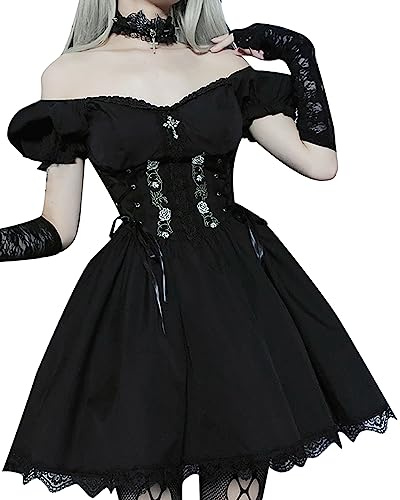 DINGJIUYAN Robe à corset, sexy, mignonne, été, gothique, robe noire, femme, robes des années 90/soirée, Noir (3), M