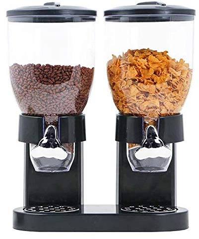 Willonin Müslidispenser – 2 x 3,5 liter flingdispenser majsflingor – flingdispenser – dubbel dispenser för flingor, majsflingor och flingor – med 2 behållare – frukost (svart)