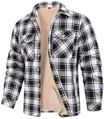 CMTOP Veste de Chemise Matelassée pour Hommes Manteau à Carreaux Doublé de Polaire Manteau Chaud en Coton Epais avec Poches et Boutons pour L'hiver et L'extérieur