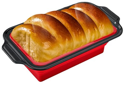 GOMETY Molde de silicona de 31 cm, molde de silicona con marco reforzado de metal, antiadherente, rectangular, sin BPA, ideal para hornear pan y pasteles