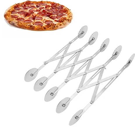 Cortador de pastelería de 5 ruedas, cortador de pizza de acero inoxidable, cuchillo de pastelería redondo múltiple retráctil, rodillo cortador para hornear para masa de pastel