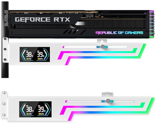 GSCOLER ARGB GPU Support Bracket with CPU & GPU Temp Display, Universal Graphics Card Support, Multi Angle Adjustable Anti Sag GPU Stand for Video Card, GPU Brace Built-in 5V3PIN Addressable RGB Strip