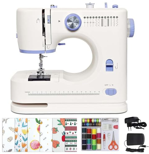 Machines à coudre simples Mowlie, idéales pour les débutants, 12 points intégrés, kit de couture de base inclus, pédale à 2 vitesses, parfaites pour un usage domestique, couleur blanche