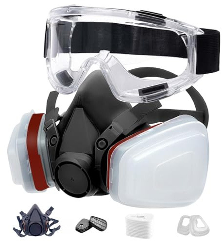 Mascarilla de Gas Semimascarilla Reutilizable con Gafas de Seguridad, Productos Químicos, Vapor Orgánico Y Otros Equipos De Protección De Trabajo Adecuados Para Varios Entornos De Trabajo Black