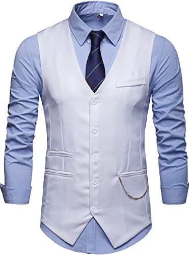 Showu Paisley Gilet Homme Sans Manches Slim Fit Ancien Rétro Double Boutonnage Costume Blazers (Blanc2, XXL)