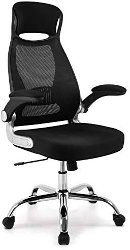 IntimaTe WM Heart Bürostuhl, Schreibtischstuhl Ergonomisch, Chefsessel mit Integrierter Kopfstütze, Klappbare Armlehnen, Wippfunktion, 64 x 64 x 127.5cm (Schwarz)