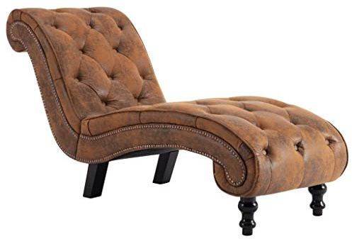 Festnight Chaise Longue Chesterfield in Similpelle Scamosciata Marrone, Sdraio in Ecopelle