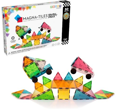 Magna-Tiles Frost Grand Prix 50 Piece Set - 3D magnetic building tiles