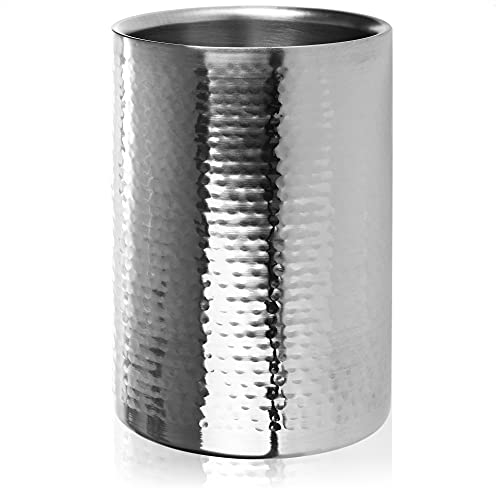 com-four® Flaschenkühler - Sektkühler - Eiswürfelkühler aus Edelstahl, Weinkühler - Eiswürfelkübel doppelwandig - Hammerschlag-Design (1 Stück - Flaschenkühler silberfarben)