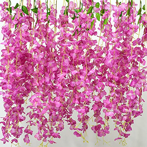 AIBAOBAO Fiori artificiali Glicine 12PCS, Fiori finti Ghirlanda di vite, Piante pendenti Cespuglio Fiore di corda per matrimonio, festa, cerimonia, giardino, esterno, decorazione per interni