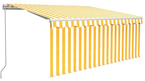 vidaXL Manual Retractable Awning with Blind&LED Outdoor Living Door Awning Folding Arm Patio Garden Awning Manual Retractable 3.5x2.5m Yellow&White