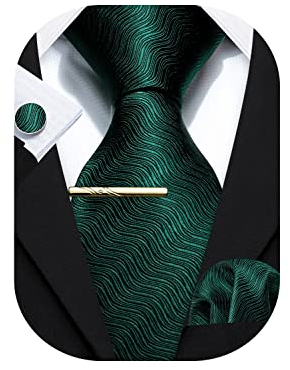 Barry.Wang Herren Satin Krawatte Set Krawatte Taschentuch Einfarbig Krawatte & Einstecktuch Krawattenklammer Set Hochzeit Krawatten