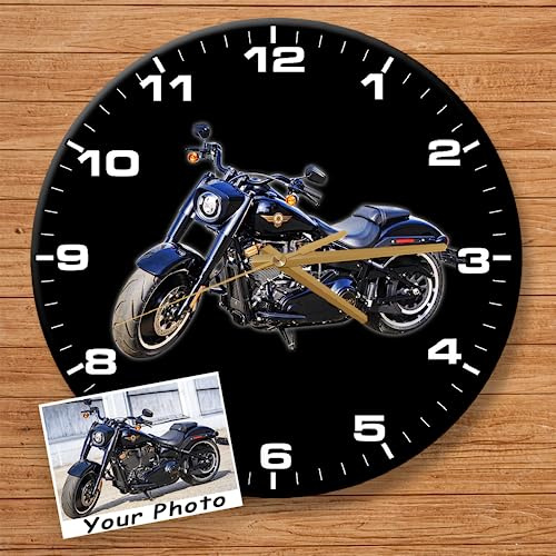 Kool-Kool Personalized Photo Wall Clock for Motorcycle Lovers, 12'' Round Clock, Motorcycle Home Decor, Motorcyclist Birthday Father's Day Xmas Gift (Acrylic)