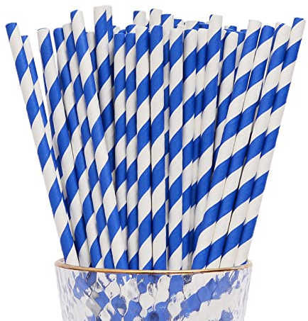 YAOSHENG 100 cannucce blu di carta, cannucce di carta biodegradabili, cannucce di carta colorata, adatte per feste, matrimoni e occasioni, cannucce per feste (blu)