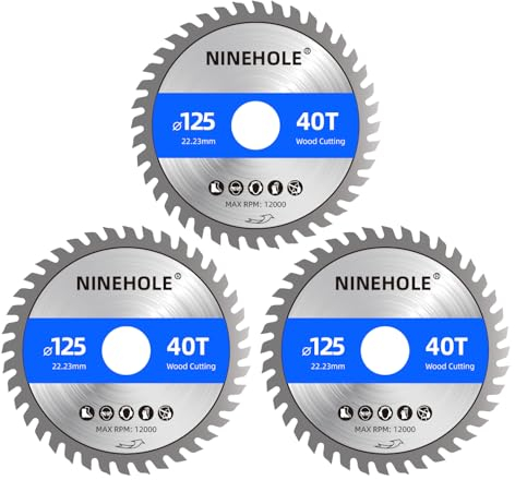 3pcs Lame de scie circulaire 125 x 22,23 mm (anneau 20 mm), 40 dents Coupes propres, Disque à Tronçonner pour Bois, Sèche, Stratifié, Cloison, Contreplaqué, Plastique