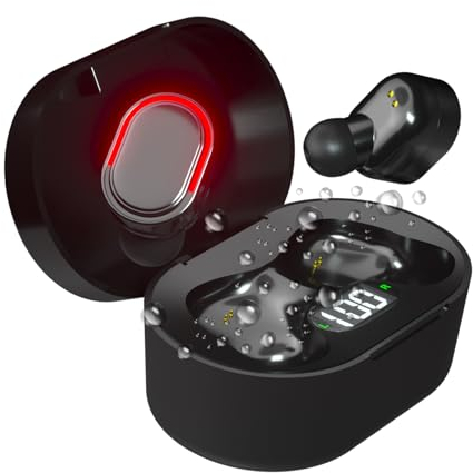 TOPsic Auriculares Inalámbricos Bluetooth 5.3 Con HD Mic HiFi Estéreo, Potentes Altavoces, LED Pantalla, IP7 Impermeable, Negro