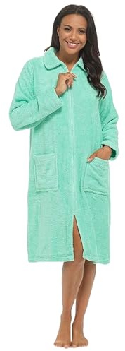 kraftd Zip Up Dressing Gown Terry Towelling Bath Robes for Women 100% Cotton Bathrobe (Mint, 18/20)