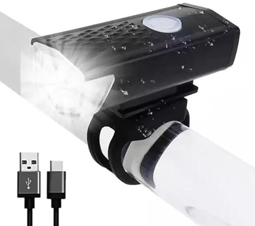 Super Bright LED Bike Lights, USB Rechargeable Bicycle Lights Front and Rear, Waterproof LED Headlight Mountain Bike Light for Mountain, Road, Night Riding, Easy to Install and Use (Black)