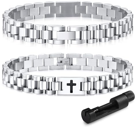 XUANPAI armband män rostfritt stål kors herrarmband – Jesus Kristus krucifix män armband justerbar med vredet present till son pappa make bror konfirmation jul