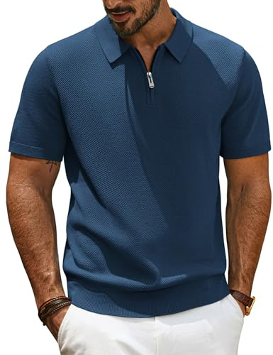 PJ PAUL JONES Polo Homme Manches Courtes Polo en Maille Serrée avec Fermeture Éclair 1/4 Casual T-Shirt