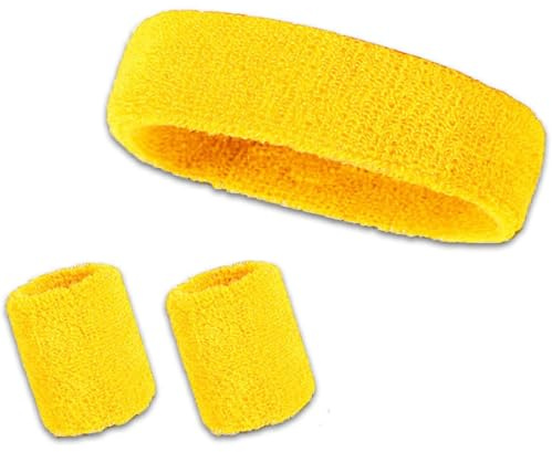 Sports Sweat Bands Wristbands Set, 3 Pieces Yellow Wristbands Headbands, Sports Headband Wrist Striped Sweatbands, Men Women Sweat Bands, For Gym Tennis Gymnastics Football Soccer, For Exercise