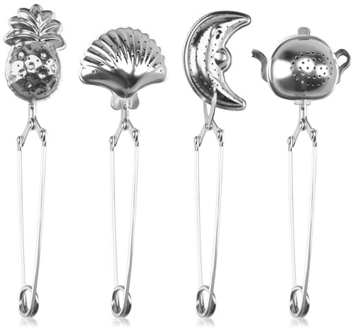 SupRovare Lot de 4 passoires à thé pour dissoudre le thé, infuseur, infuseur, infuseur, infuseur à thé pour théière, feuilles de thé en vrac (argenté)