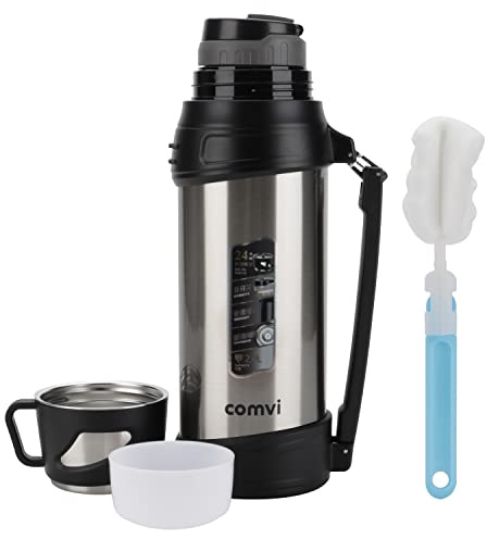 Maqash Vacuum Flask for hot Drink 2L (24 hrs hot & Cold) - 100% BPA Free 304 Stainless Steel Insulated Large Flask (Double Layer)- Water Bottle 2L - Silver