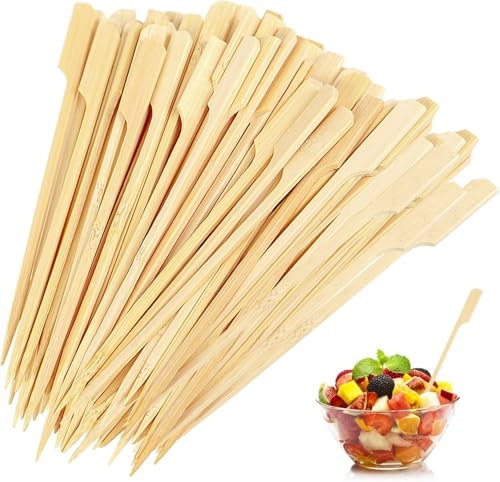 100 PCS Wooden Skewers,12CM Bamboo Kebab Sticks for BBQ,Grilling & Fruit Skewers,Small Skewer Burger Stick Wood,Food Safe Mini Skewer Sticks for Burgers,Kebabs,Cocktails&Party Platters(Natural Bamboo)