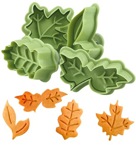 Thanksgiving&Christmas Plungers Fondant Cutters-Christmas Holly Leaves Maple Leaves Shapes Cookie Cutters Cake Decorations Mould Set Cookie Stamps for Christmas Spring Autumn