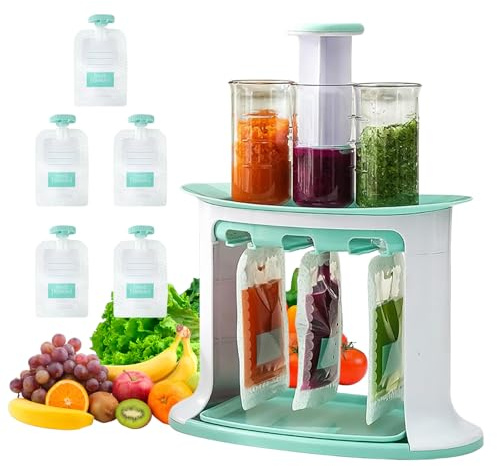 Squeeze Station Baby Food Maker, Squeeze Station Homemade - Pouch Filling Station with Storage Bags, Fruit Juice Food Maker for Home Kitchen Babies Toddlers (White+Pale Green)