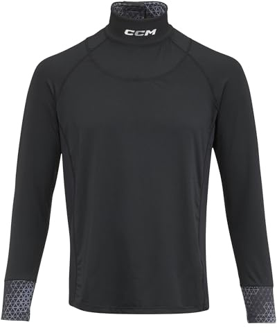 CCM Youth Kids Long Sleeve Shirt with Cut Resistant Neck Protection Black, black, 140