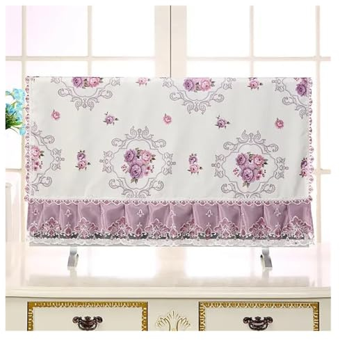 UJEDFHV Utomhus TV-fodral blommig tryckt TV skärmhuva broderad spets kant dammskydd duk hem vardagsrum tv dekorativ handduk (Style 01,128 x höjd 76 cm)