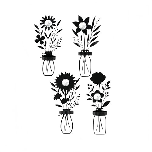 SSXOQX Portavelas Plegable de Pared con Diseño de Flores - Set de 4, Decoración Mural de Cocina, Accesorios de Sala de Estar, Escultura de Pared para Sala Dormitorio Pasillo, Decoraciones Festi black