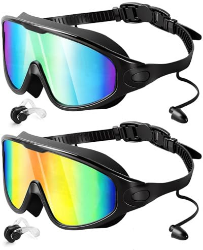 Rantizon Wide Vision Adult Swimming Goggles 2-Pack - Anti-Fog, UV Protection & Leak-Proof Silicone Seal, Clear Lenses for Men and Women Ideal for Pool and Open Water Training