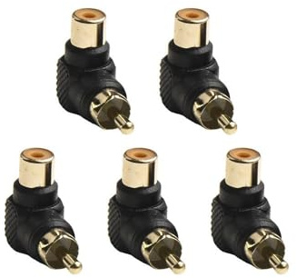 Adattatore RCA maschio a femmina ad angolo retto di 90 gradi, connettore audio tipo L per HDTV, DVD, DVR, ricevitore subwoofer, in lega di zinco placcato oro, confezione da 5