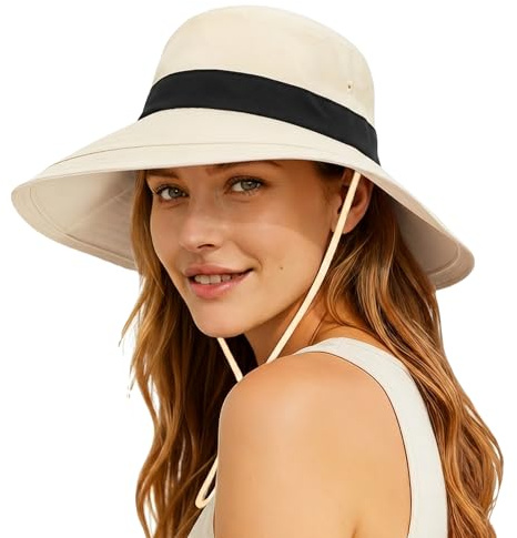 lifwimner Gorro Pescador Mujer, Sombrero de Sol Ajustable con Cola de Caballo, ala Ancha Plegable Impermeable Ligero para Playa Safari Jardín Pesca