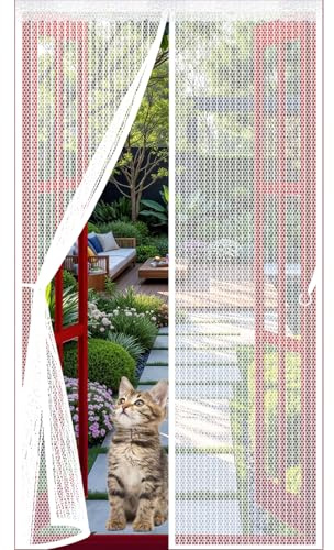 Zanzariera Porta 58 x 215 cm Anti Zanzare Insetti, con Calamita & Pesi, Chiusura Automatica, con Nastro Adesivo, Tenda Anti-Zanzare Magnetica per Balcone Soggiorno, Bianco