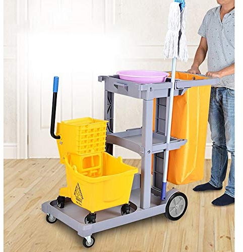 tonchean Carro de limpieza con ruedas, carrito de limpieza comercial con bolsa de basura extraíble, carrito de limpieza resistente, carros de limpieza para el hogar, color gris